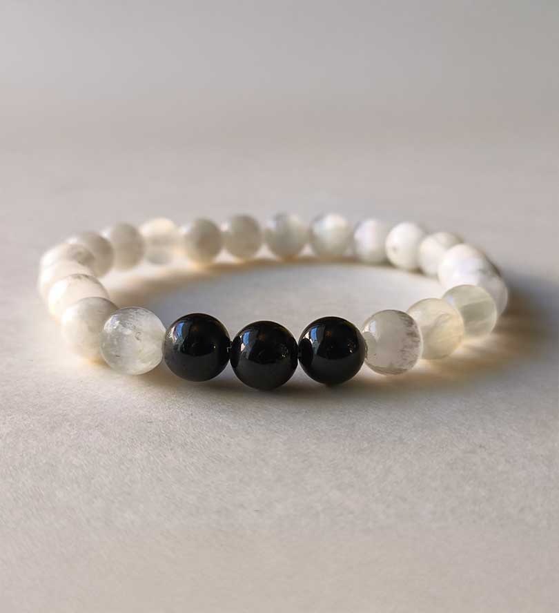 Selenite With Black Onyx Bracelet