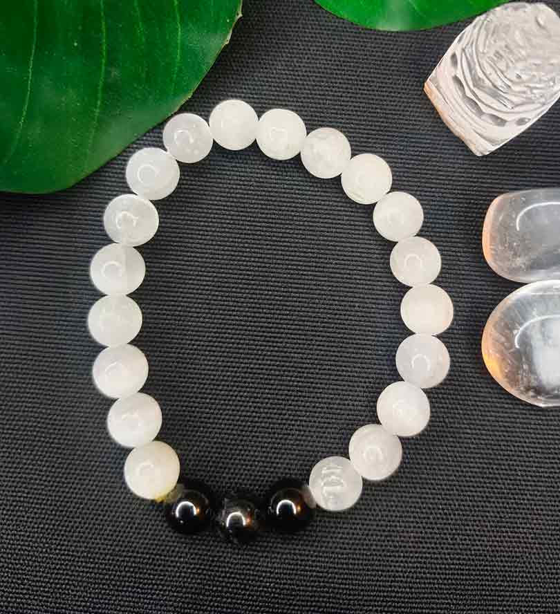 Selenite & Black Tourmaline Bracelet