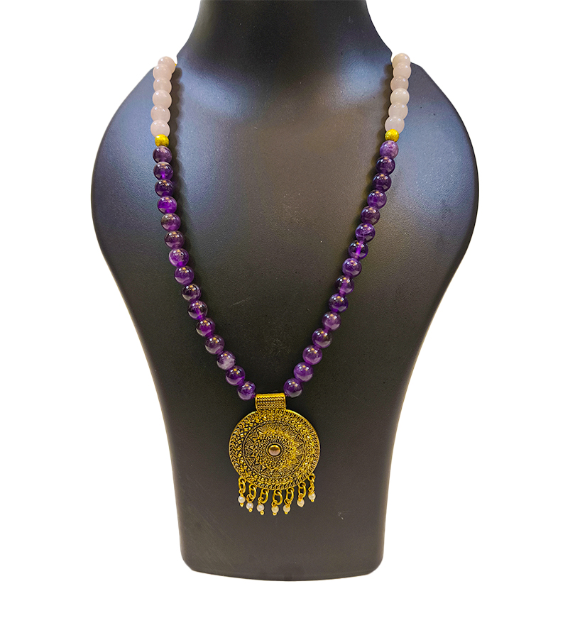 Amethyst & Rose Quartz Long Chain